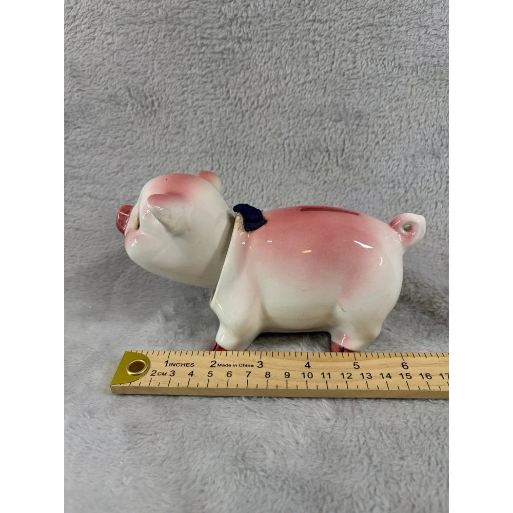 Vintage Ceramic Bobblehead Nodder Piggy Bank Pink Detachable Head Coin Bank